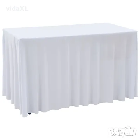 vidaXL 2 бр стреч покривки за маса с драперия, 183x76x74 см, бели(SKU:133585), снимка 1 - Други - 48623541