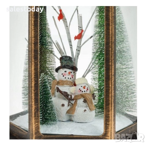 Коледен фенер Снежен човек и Елха, декоративен, LED, снимка 2 - Декорация за дома - 52389017