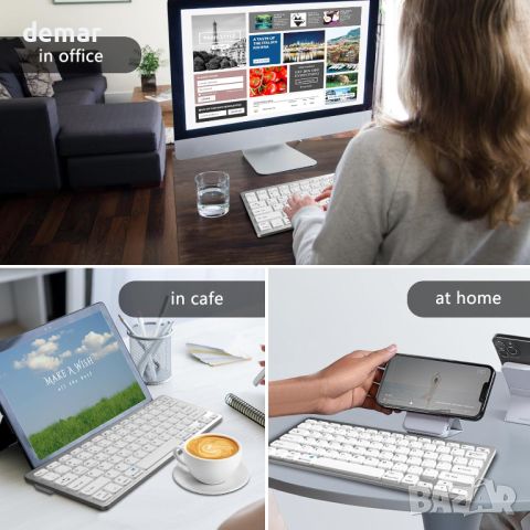 Безжична мини клавиатура, за IOS, Windows, Android (сребристо бяло), снимка 7 - Клавиатури и мишки - 45222637