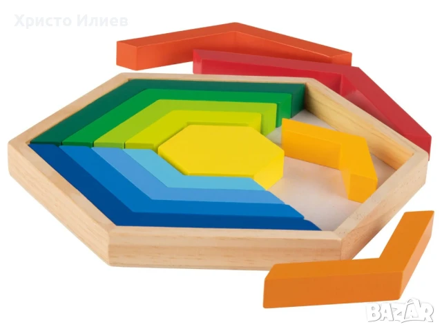 Дървен пъзел Шестоъгълник Монтесори метод, снимка 2 - Игри и пъзели - 50805520