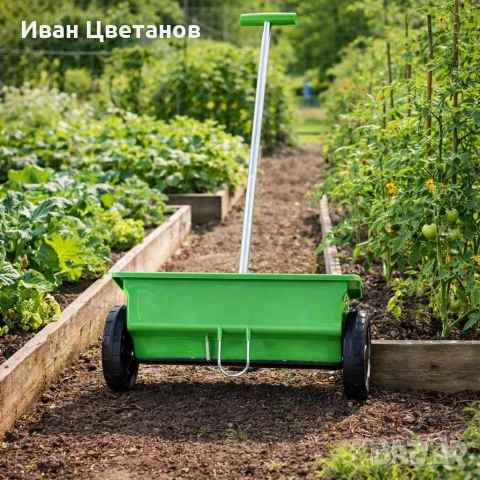 Ръчна градинска сеялка 6L с колела – разпръсквач за семена, торове,