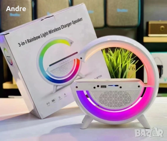 Тонколона с LED светлинки и станция за безжично зареждане / Лампа-зарядно с LED светлини и тонколона, снимка 4 - Безжични зарядни - 53277393