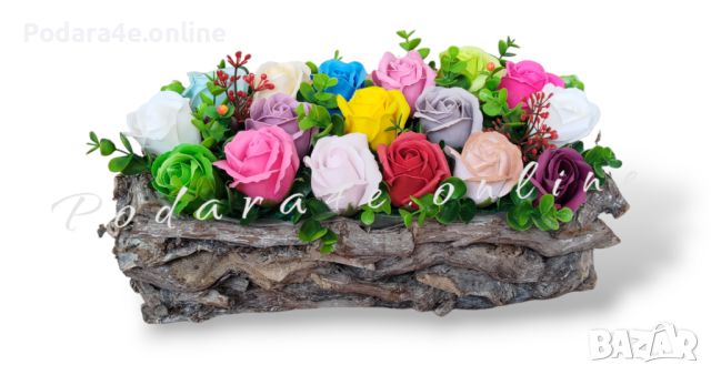 Букет от 17 броя ароматни сапунени рози в дървена кашпа , снимка 4 - Романтични подаръци - 45162987