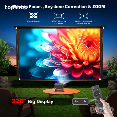 НОВ макс. 220" 4K интелигентен проектор с 5G WiFi и Bluetooth 5.2, 600 ANSI с YouTube, Netflix и др., снимка 4 - Плейъри, домашно кино, прожектори - 50494804