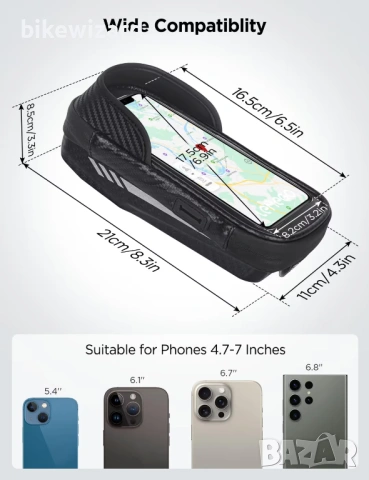 LEMEGO Водоустойчива стойка за телефон за велосипед, въртяща се на 360° за смартфони 4.7-7 инча НОВА, снимка 4 - Аксесоари за велосипеди - 54033780