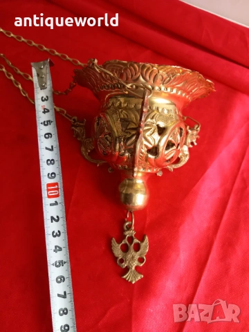 Църковно Месингово КАНДИЛО с Позлата, Двуглав Орел, снимка 8 - Антикварни и старинни предмети - 54223077