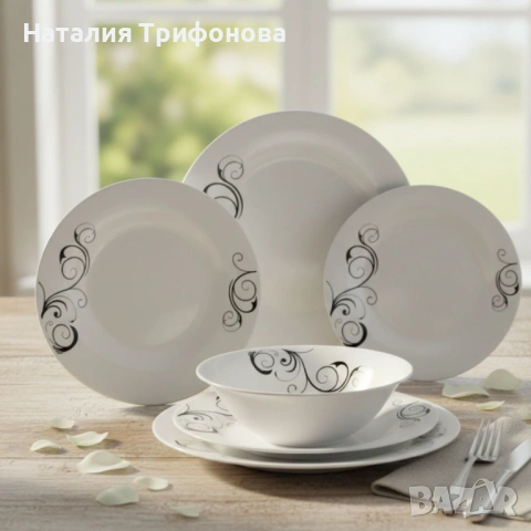 Комплект чинии 24 части с елегантен винтидж дизайн – Възвишен стил за всяка трапеза, снимка 3 - Сервизи - 53404031