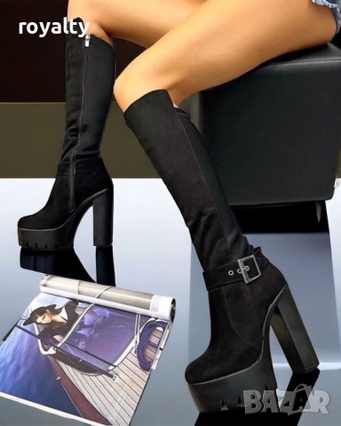 Ботуши на ток - черен велур, снимка 6 - Дамски ботуши - 52468566