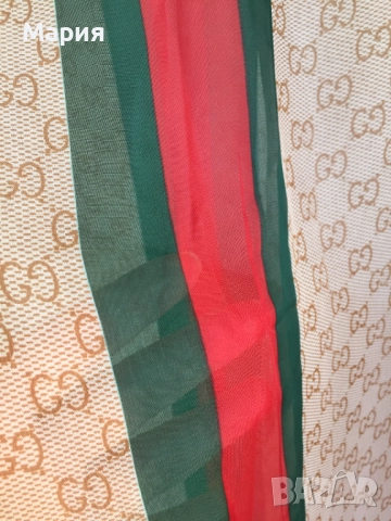 Нов Дамски Шал Gucci Прозрачен Лого Гучи Бежов Червен Зелен, снимка 15 - Шалове - 51826454