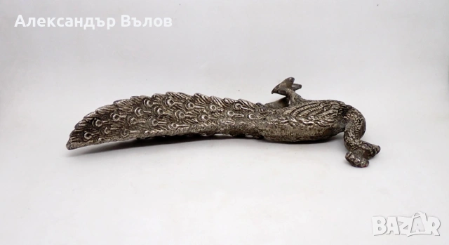 Стара Фигурка Паун Метална Декорация, снимка 9 - Декорация за дома - 53200855