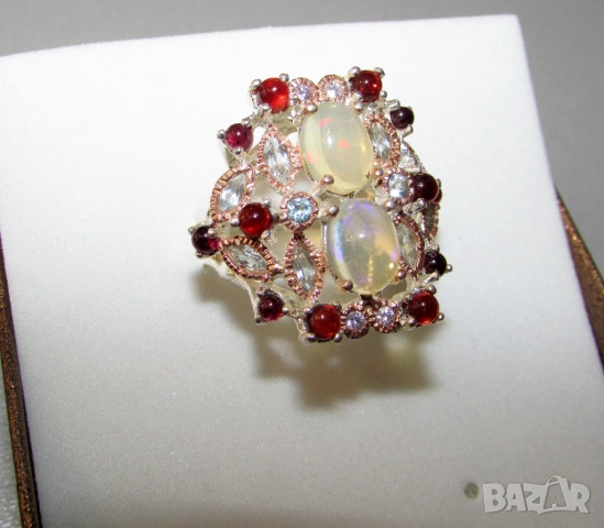 925 сребърен пръстен с етиопски опали, снимка 4 - Пръстени - 53975509