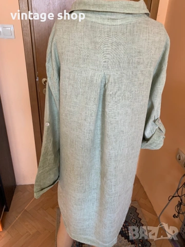 Ленена туника( тип риза) в цвят резеда, снимка 6 - Рокли - 53866063