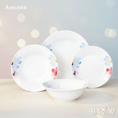 Комплект чинии 24 части с нежни цветя – Свежест и стил за всяка трапеза, снимка 4 - Сервизи - 53266469
