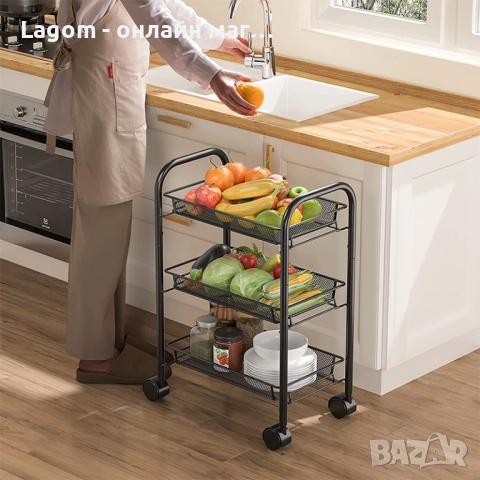 Етажерка на колелца с 3 нива за кухня, офис, баня Ruhhy, снимка 3 - Органайзери - 52549863