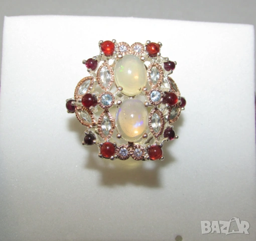 925 сребърен пръстен с етиопски опали, снимка 3 - Пръстени - 53975509