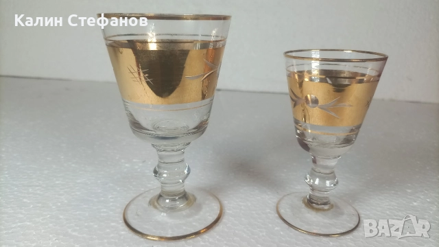 Два невероятни комплекта за ракия, вино от едно време, богата златна украса, снимка 6 - Антикварни и старинни предмети - 51639889