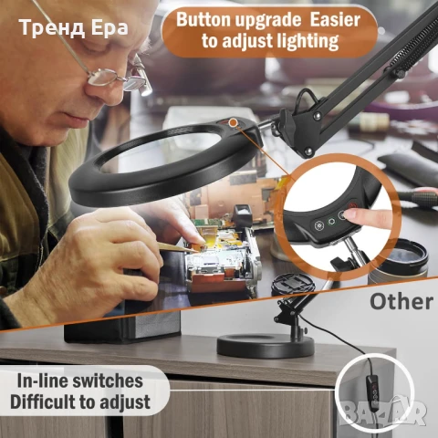 LED настолна лампа с лупа, снимка 6 - Настолни лампи - 50479881