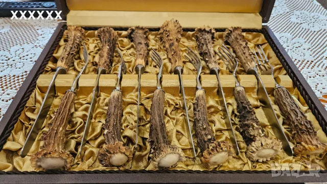 СТАРИНЕН НЕМСКИ ЛОВЕН КОМПЛЕКТ ПРИБОРИ , снимка 2 - Антикварни и старинни предмети - 49960566