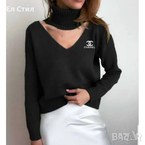 💎Черен пуловер Chanel с яка Универсален размер Цена:55лв/28.12€ Еконт и Спиди #дамски #пуловер 