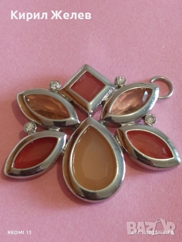 ВИСУЛКА ИНКРУСТИРАНА с РАЗЛИЧНИ ФАЦЕТИРАНИ КАМЪНИ в КАФЯВИ,ЖЪЛТИ и ЗЕЛЕНИ ТОНОВЕ 52154, снимка 5 - Колиета, медальони, синджири - 52501805