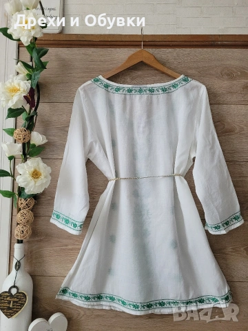Бяла туника със зелени бродерии , снимка 6 - Туники - 54096614