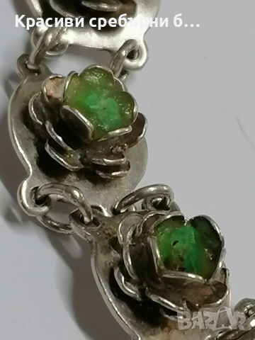 Стара масивна сребърна гривна рози с друзи , снимка 4 - Гривни - 53666839