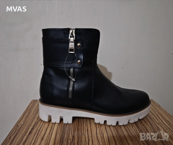 Нови дамски боти естествена кожа - 45% черни на платформа 36 размер, снимка 2 - Дамски боти - 30552607