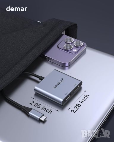 USB C към HDMI адаптер, HDMI сплитер за два монитора, 2-IN-1, снимка 6 - Друга електроника - 45372303