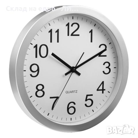 Стенен часовник Liberta, PVC, Сребрист, Бял, 30см, снимка 2 - Стенни часовници - 45701109
