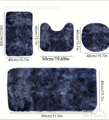 Комплект от 4 постелки за баня, черни, от полар, водопоглъщащи, противоплъзгащи, различни размери, снимка 2 - Кухни - 52166697