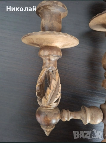 Дървен резбован свещник, снимка 2 - Антикварни и старинни предмети - 53768261