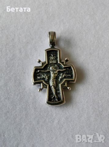 Сребърен кръст, православен кръст, кръст от сребро, кръст с разпятие, сребро 925