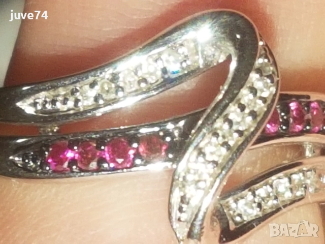 СРЕБЪРЕН  ПРЪСТЕН С  ЕСТЕСТВЕНИ  РОЗОВИ  И БЕЛИ  ДИАМАНТИ  СЕРТИФИКАТ , снимка 2 - Пръстени - 52837573