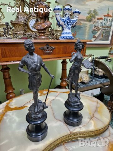 Страхотен чифт антикварни колекционерски френски фигури статуетки , снимка 6 - Антикварни и старинни предмети - 45916745