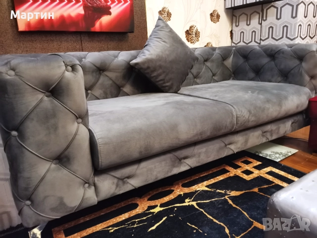 кадифен диван Altadena – НОВ (модерен честърфийлд), снимка 3 - Дивани и мека мебел - 51927664