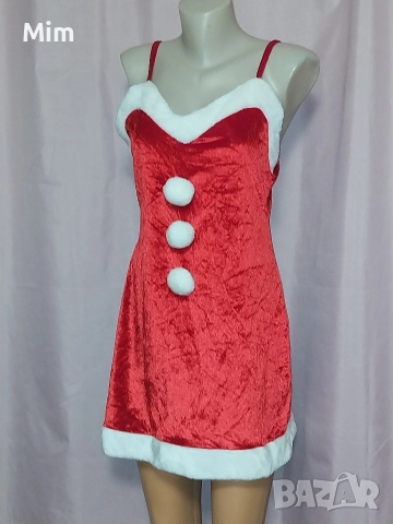 М Червена рокля с бели пухчета за Коледа , снимка 6 - Рокли - 52645968