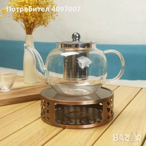 Прозрачен стъклен чайник с инфузер за кафе и чай, снимка 1 - Аксесоари за кухня - 45751423
