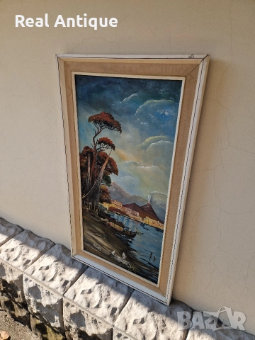 Страхотна антикварна авторска майсторска картина масло върху платно , снимка 5 - Картини - 52803803