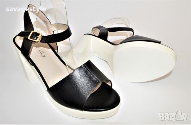 Дамски сандали на ток в черно 3096-BK, снимка 3 - Сандали - 45604173