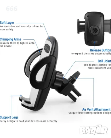 Стойка за кола.Мултифункционална стойка за вентилация за кола с въртене на 360 и бутон з, снимка 4 - Селфи стикове, аксесоари - 47220631
