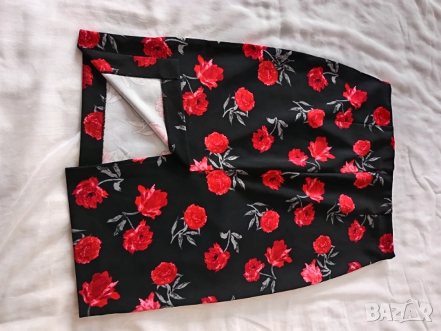 Черна пола на цветя , снимка 3 - Поли - 51462359