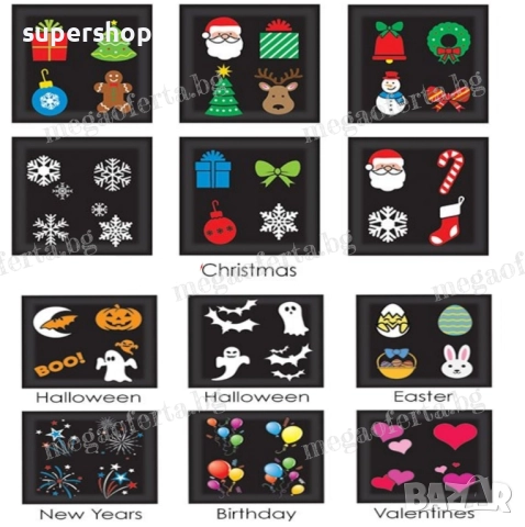 Детски Коледен Проектор Лазер 48 Сменяеми Картинки Коледа Рожден Ден, снимка 3 - Други - 52424347