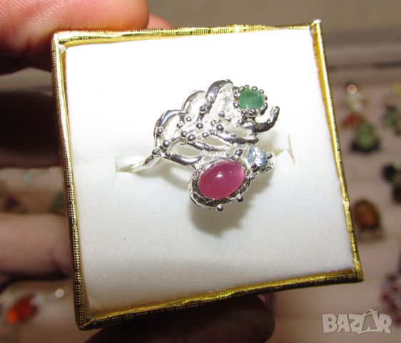 925 сребърен пръстен с рубин размер 6x4мм, тегло 3.3гр., снимка 1 - Пръстени - 46416888