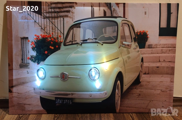 Светеща картина с LED осветление - Fiat 500, снимка 2 - Картини - 53592323