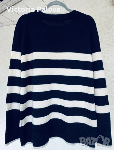 Раиран пуловер COS в тъмносиньо и кремаво, снимка 8 - Блузи с дълъг ръкав и пуловери - 54284004