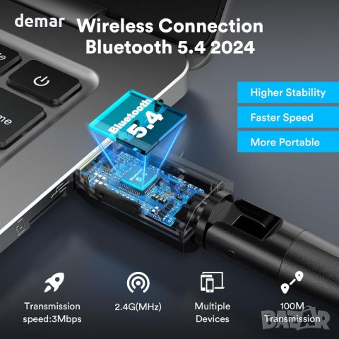 Bluetooth адаптер за PC 5.4, Maxuni USB Bluetooth Dongle 5.4 EDR, снимка 2 - Кабели и адаптери - 45118475