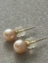 Златни обеци  с естествени розови перли ААА, снимка 4