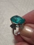 красив сребърен пръстен с голям зелен камък, снимка 5