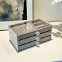Голяма кутия за бижута с 3 чекмеджета с кадифена подплата Бежова Сива, снимка 9