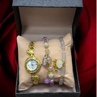 Дамски комплект от стилен часовник с цирконии и два броя гривни , снимка 7 - Гривни - 45093883